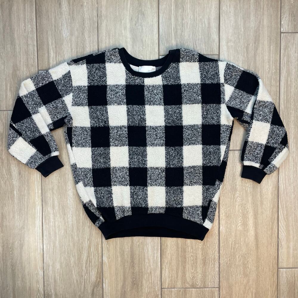 JOA Los Angeles Sweater Womens M Black White Buffalo Plaid Wool Blend Knit
